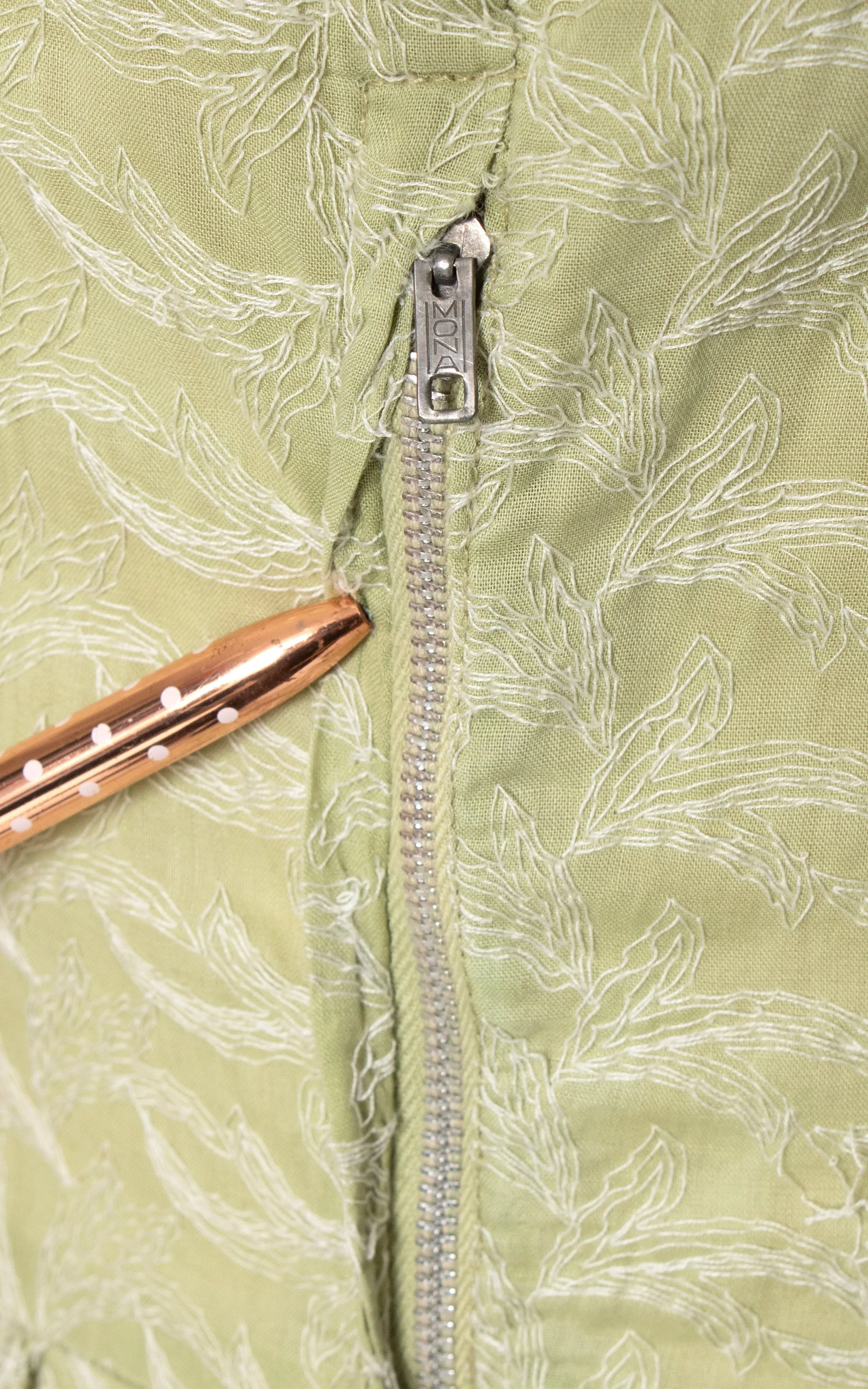 1960s Sage Green Embroidered Cotton Dress | large