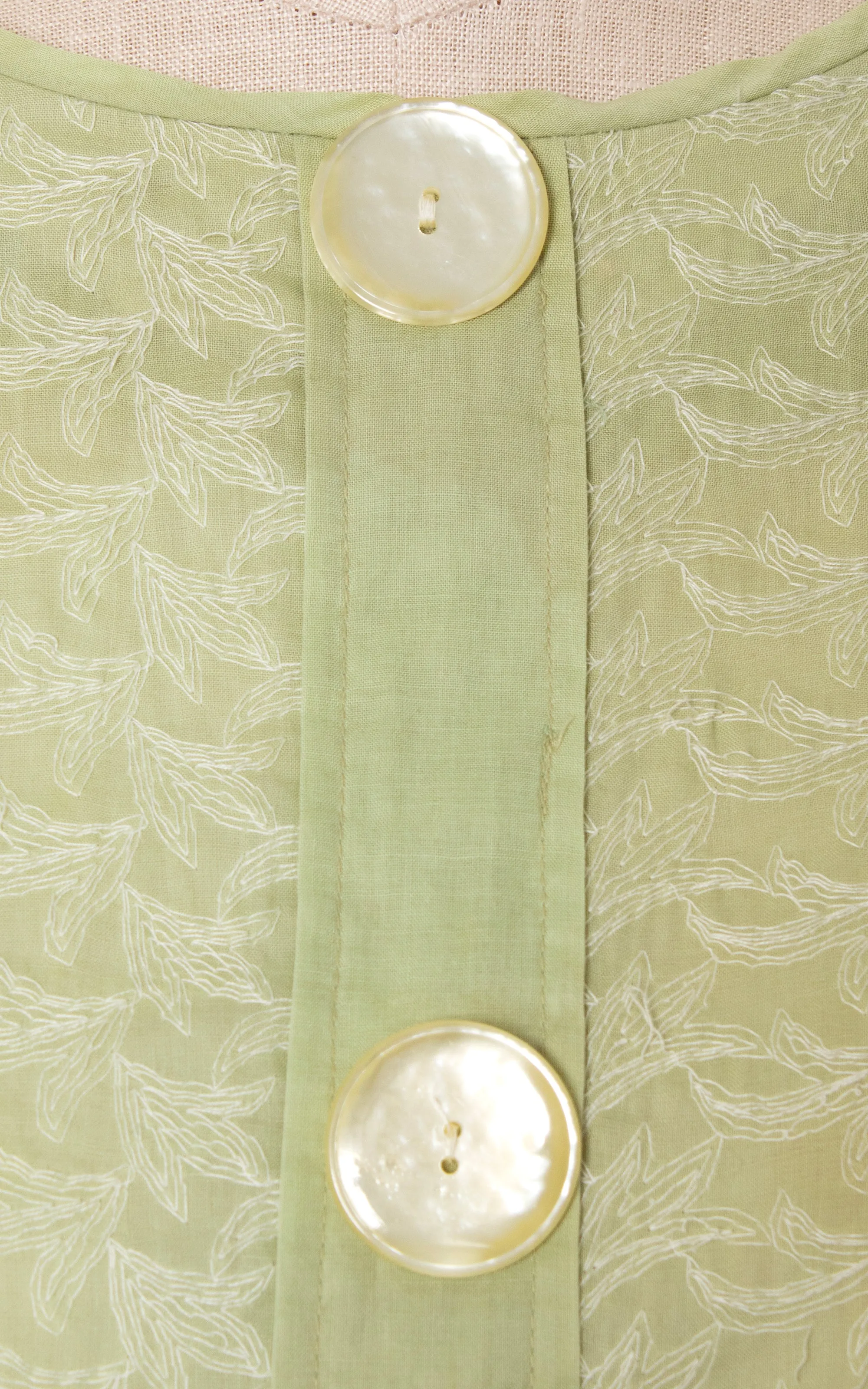 1960s Sage Green Embroidered Cotton Dress | large