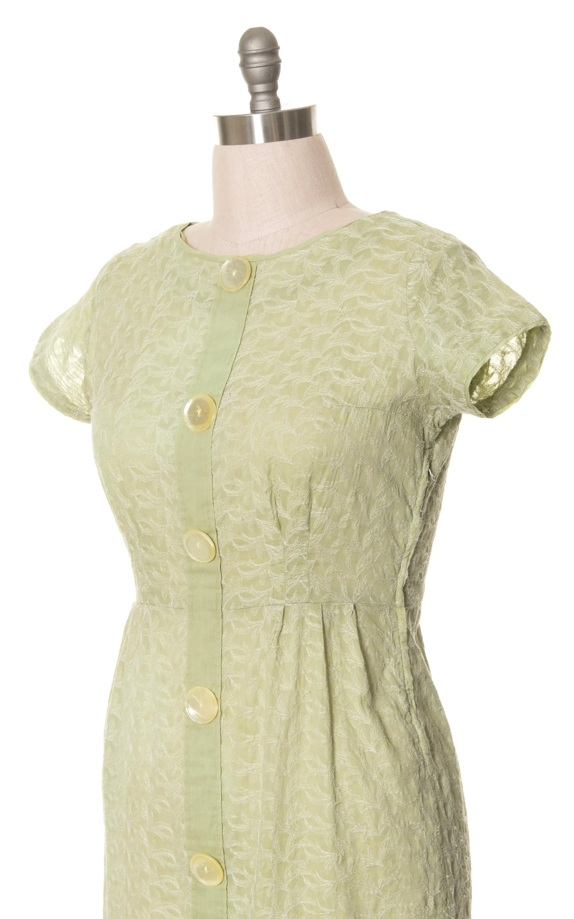 1960s Sage Green Embroidered Cotton Dress | large