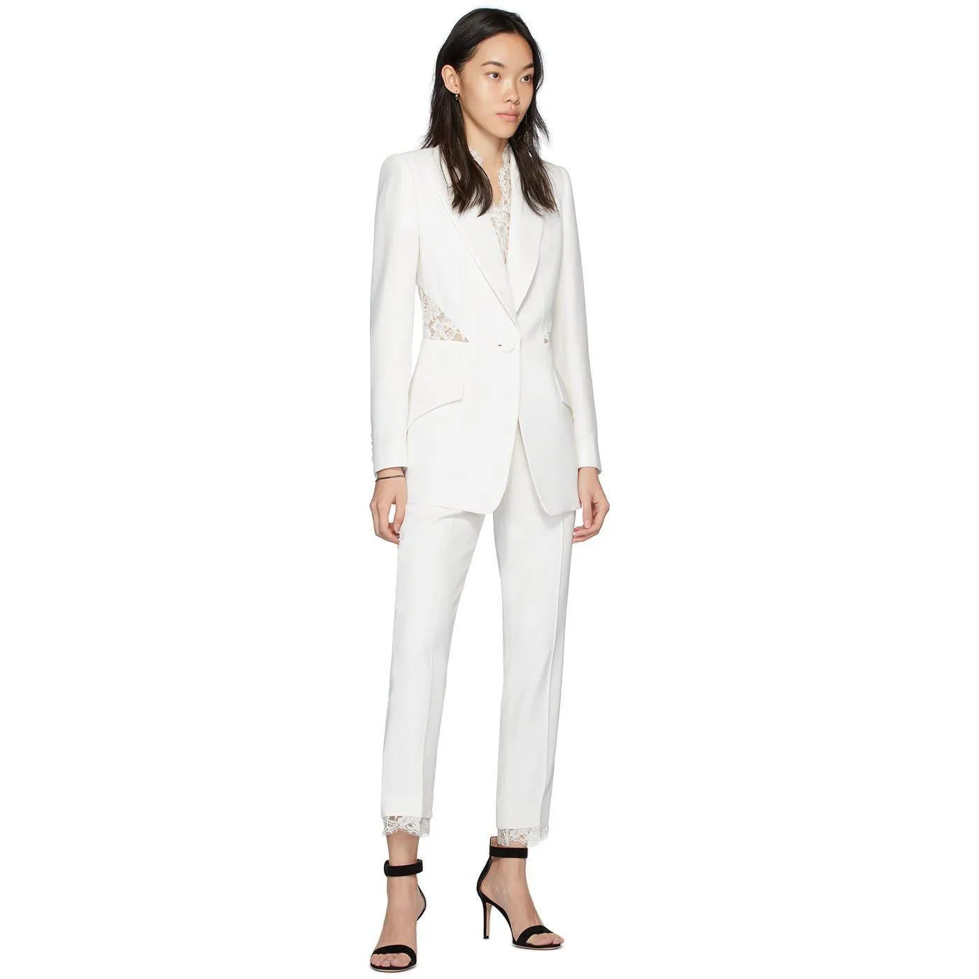 Alexander McQueen Off-White Lace Crepe Trousers