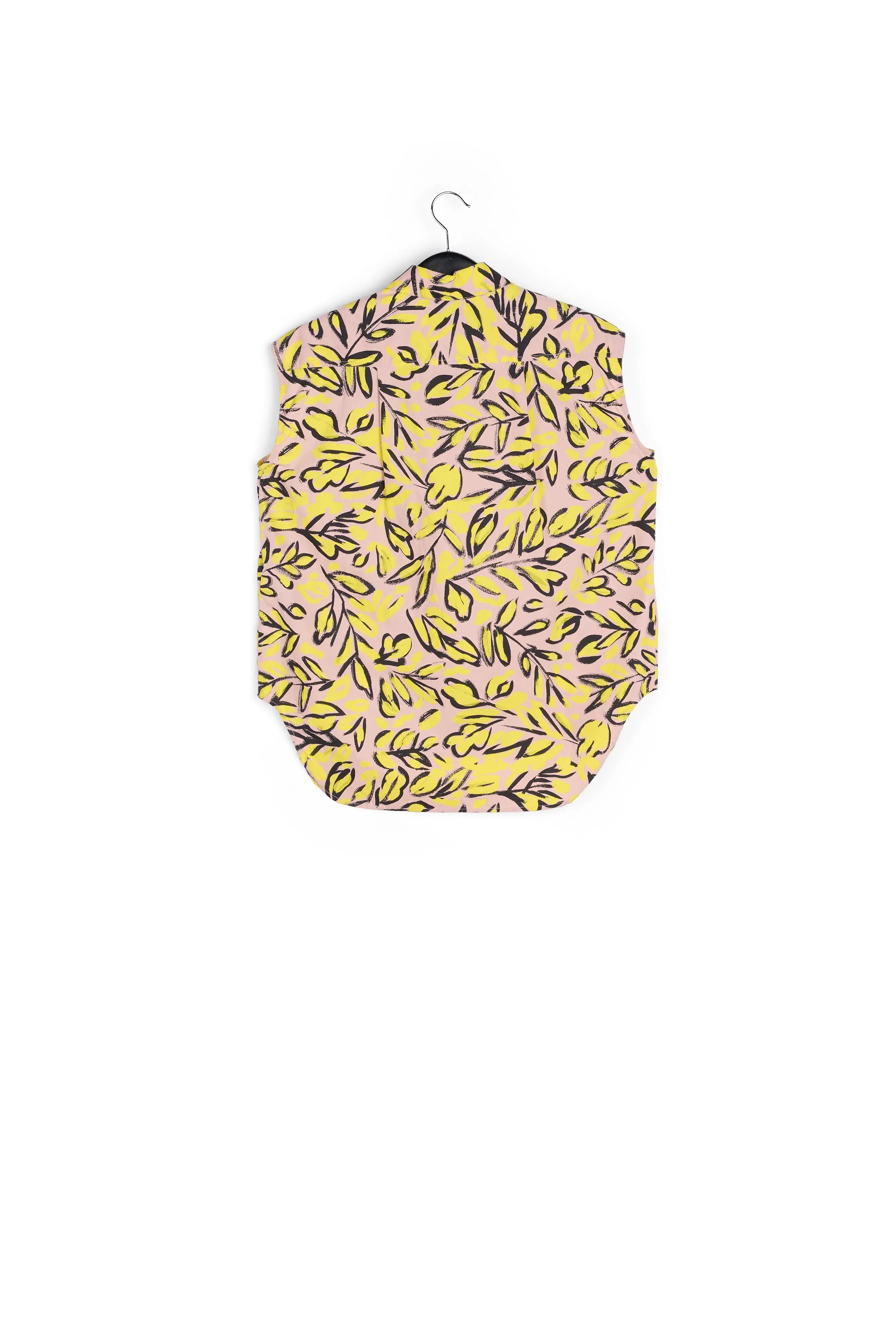 Beige sleeveless cotton shirt with floral print
