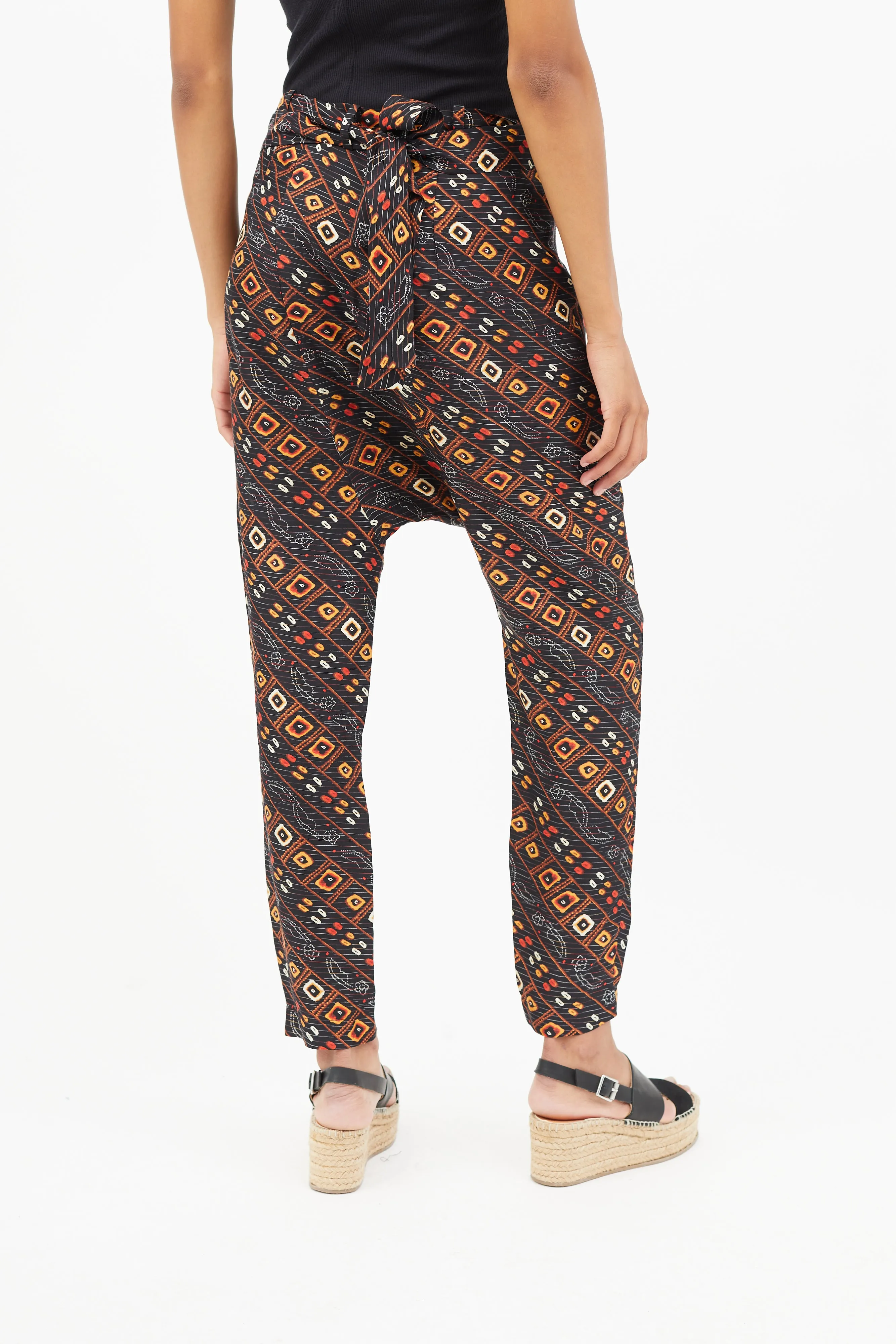Black & Multicolour Print Wrap Silk Trouser