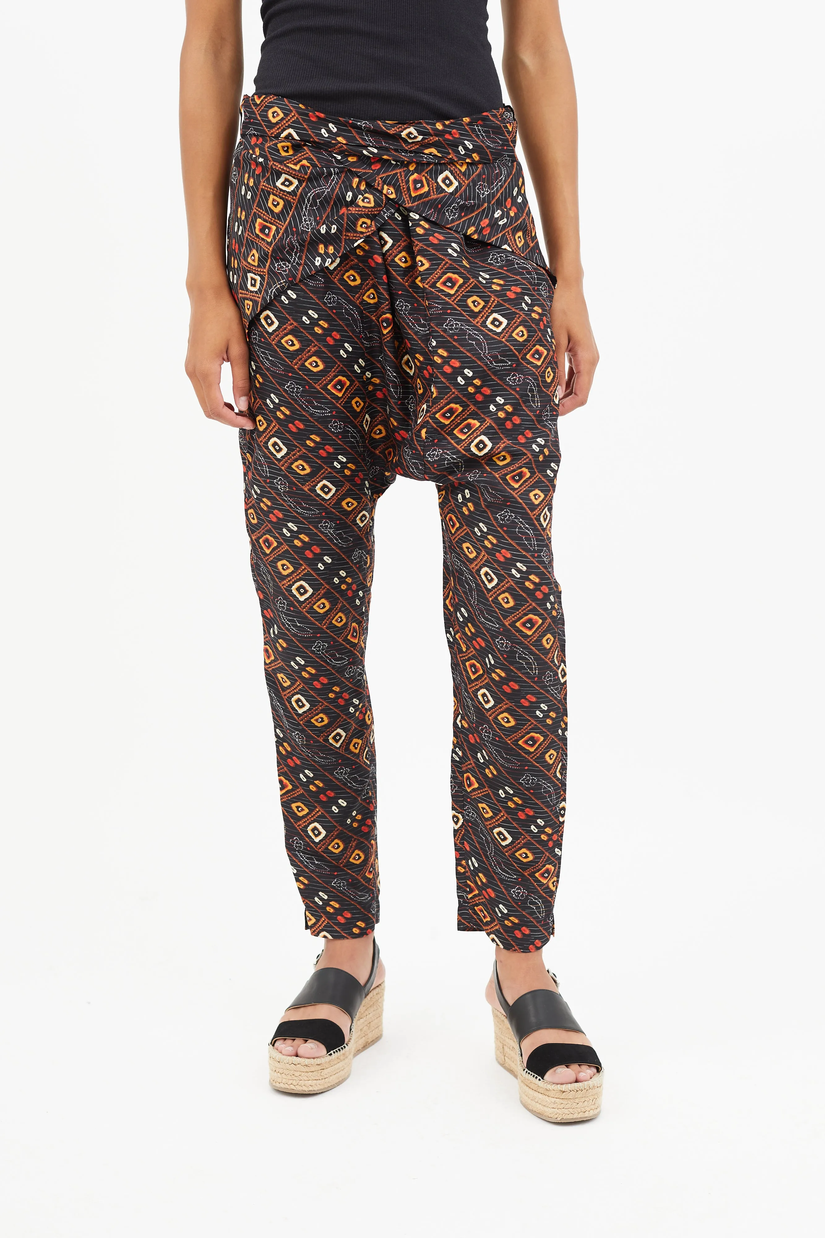 Black & Multicolour Print Wrap Silk Trouser