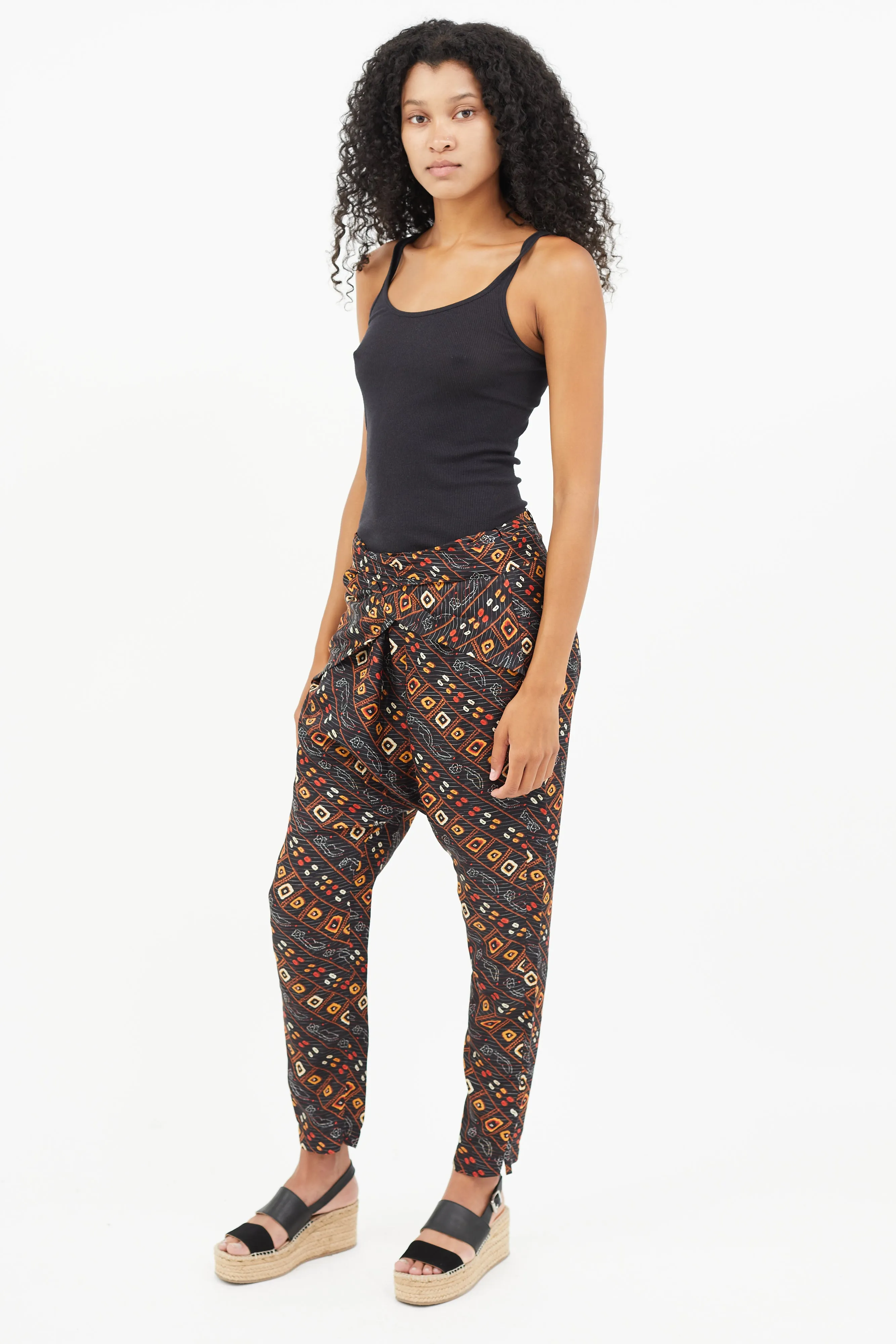 Black & Multicolour Print Wrap Silk Trouser