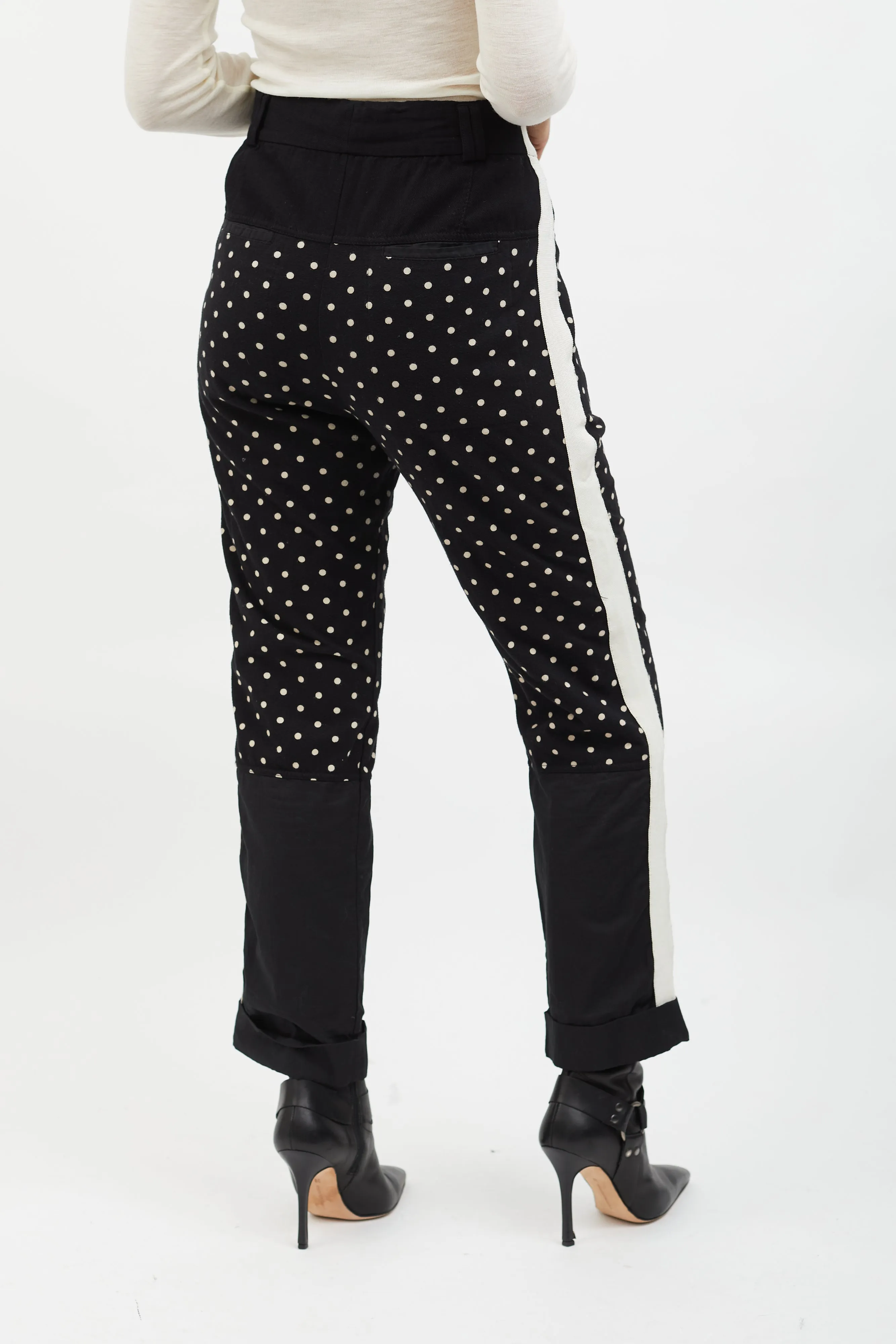 Black & White Polka Dot Knit Panelled Slim Trouser