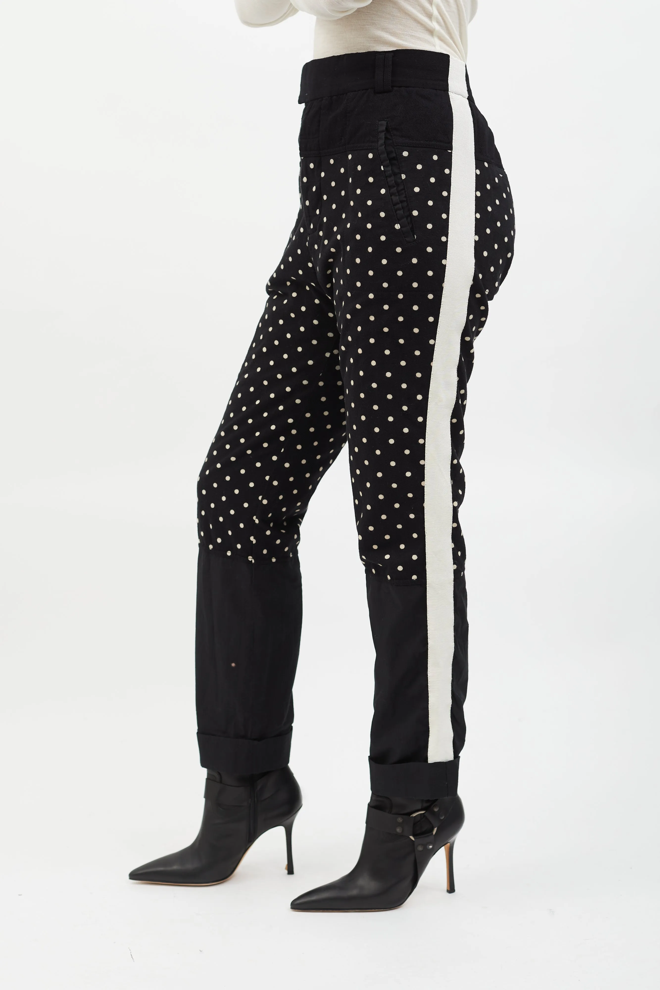 Black & White Polka Dot Knit Panelled Slim Trouser