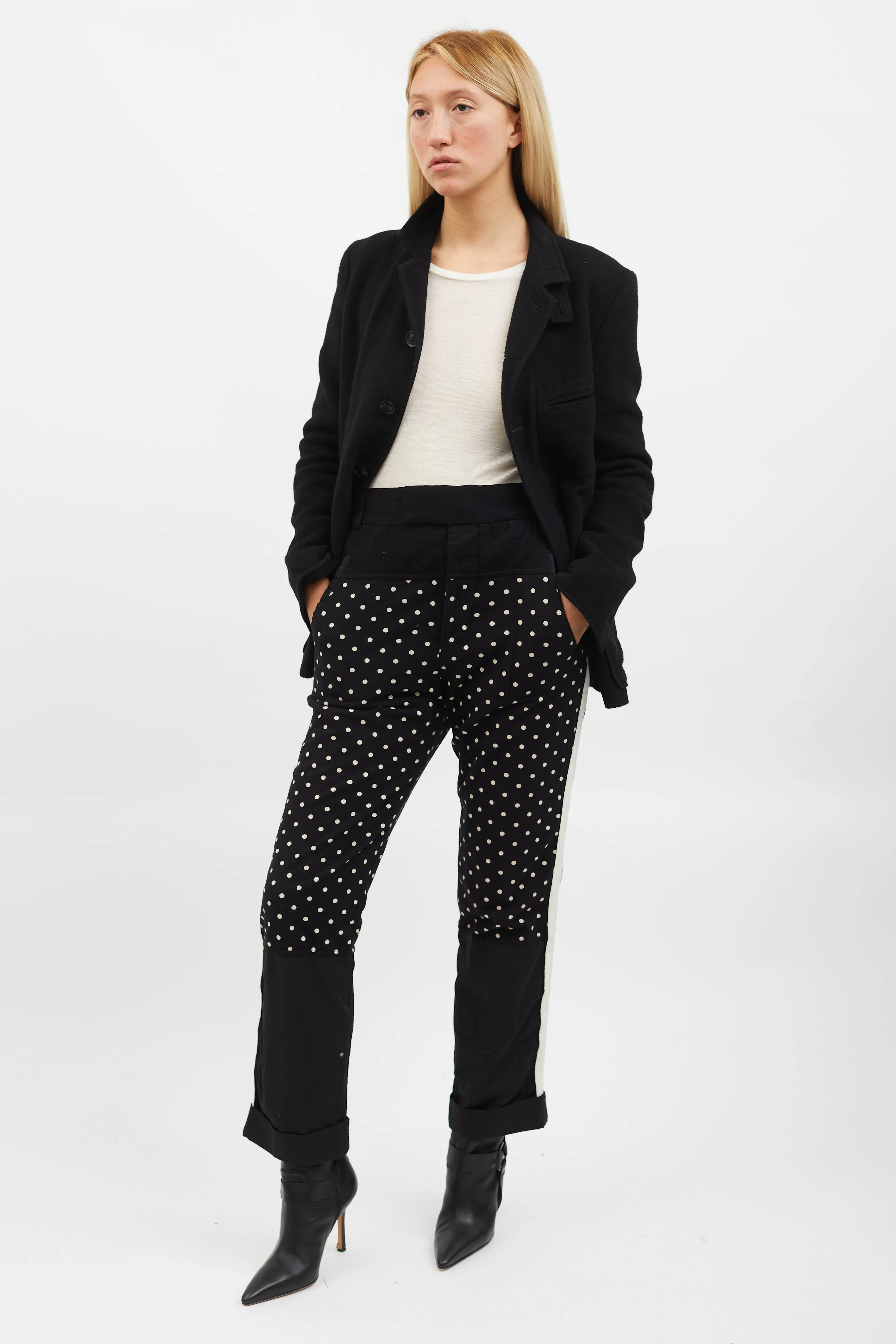 Black & White Polka Dot Knit Panelled Slim Trouser