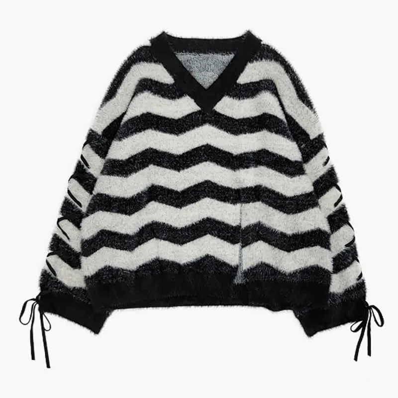 EGirl Black and White Striped Lazy Sweater