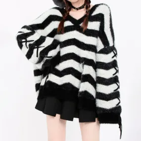 EGirl Black and White Striped Lazy Sweater