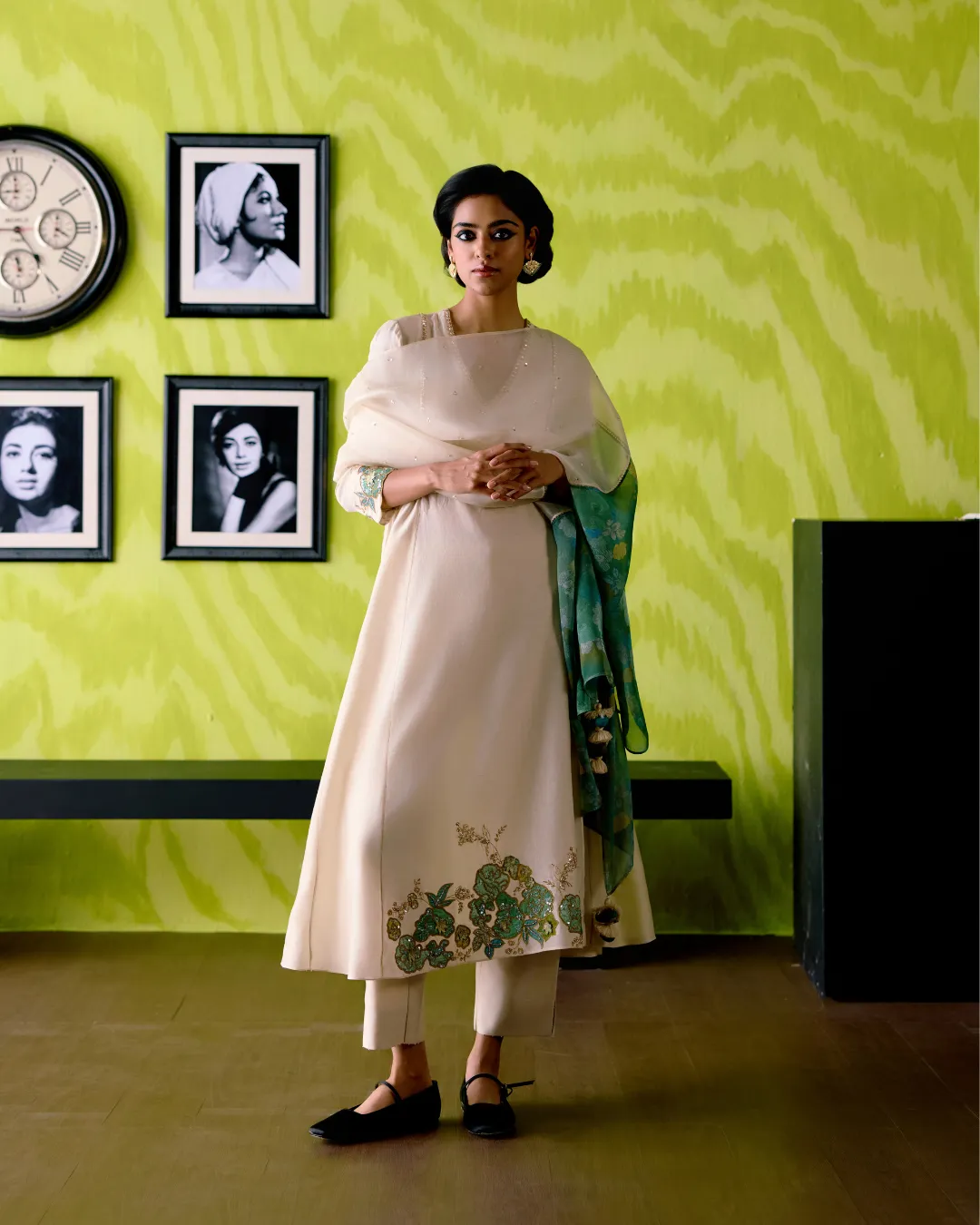 Ivory Panelled A-line Kurta Set