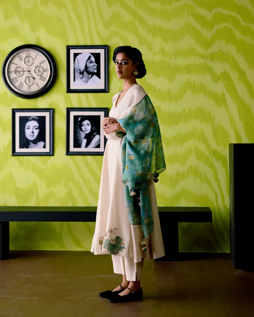 Ivory Panelled A-line Kurta Set