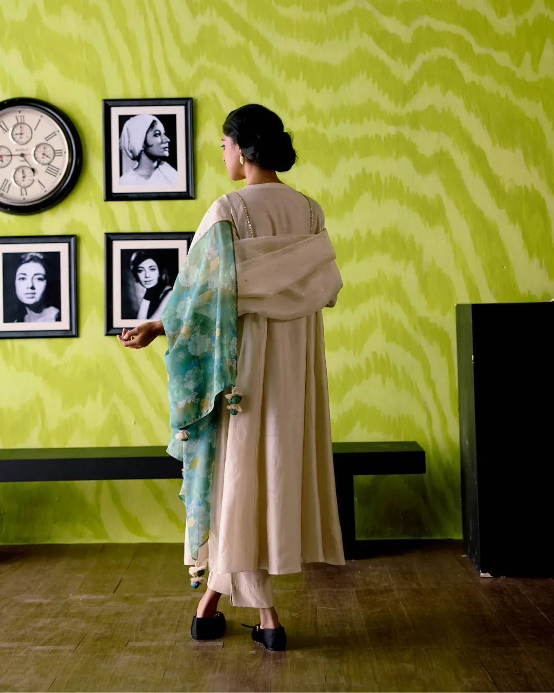 Ivory Panelled A-line Kurta Set