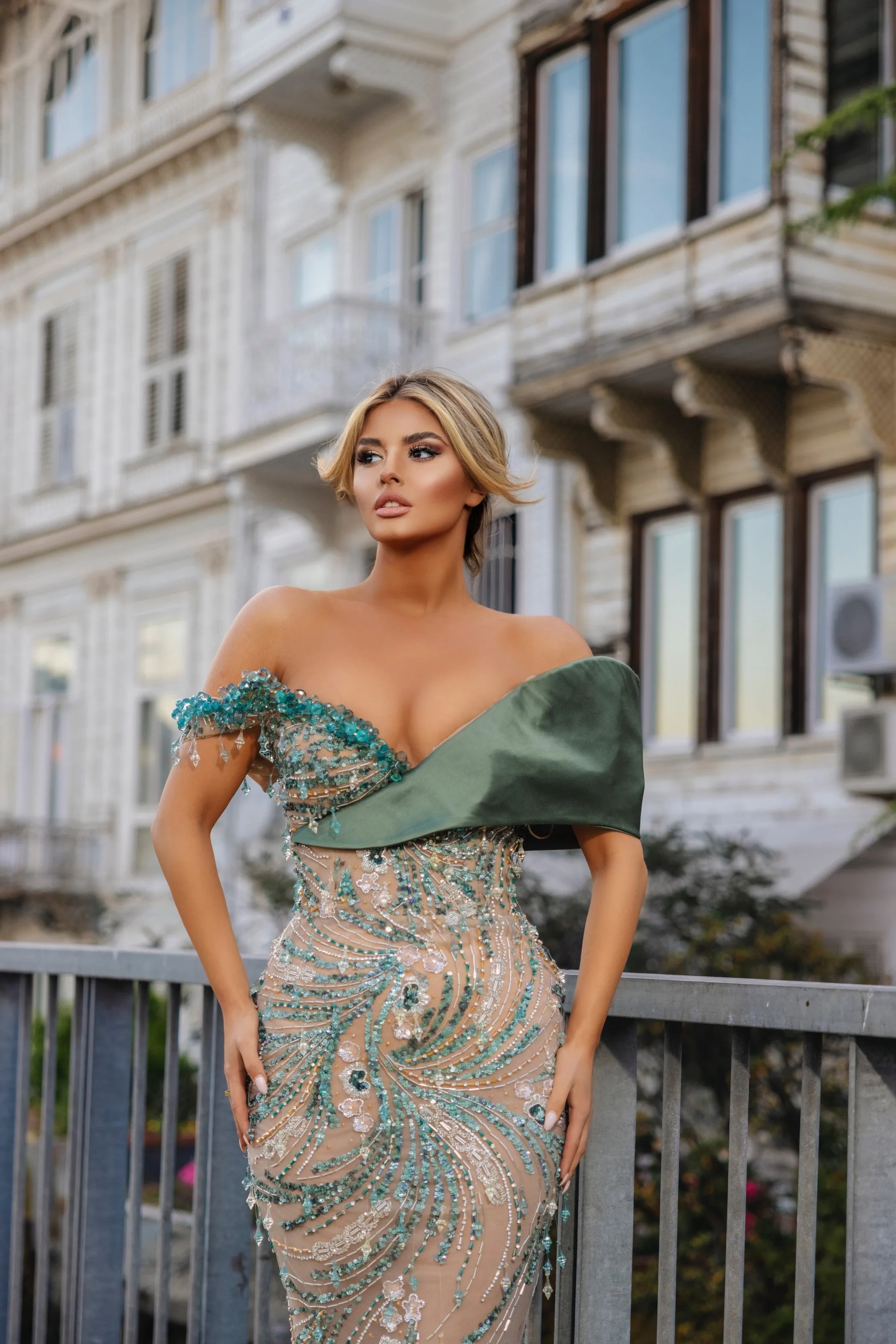 Luxury Hand Made Green Evening Dress