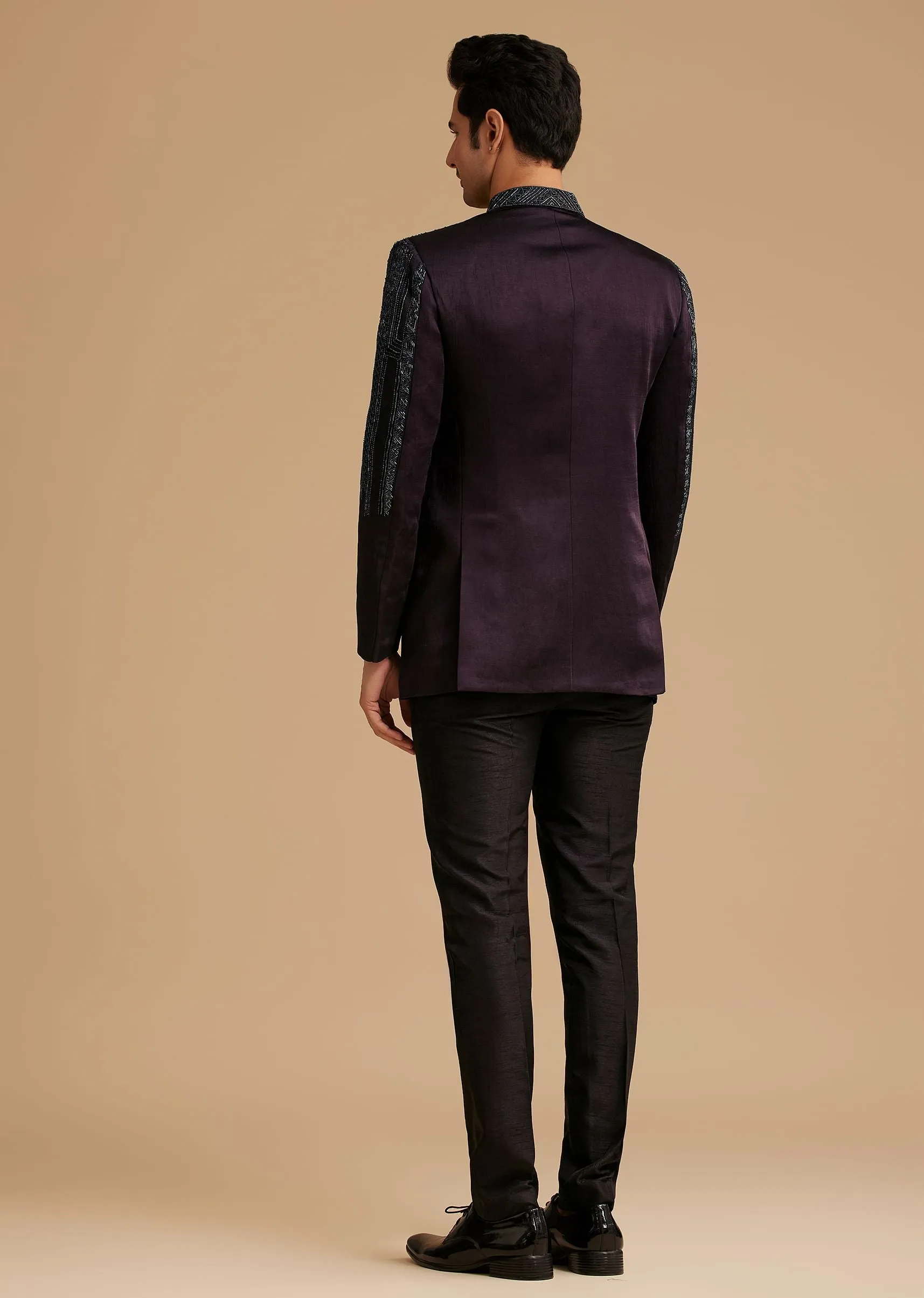 Navy Blue Hand Embroidered Jodhpuri Suit With Cut Dana Work