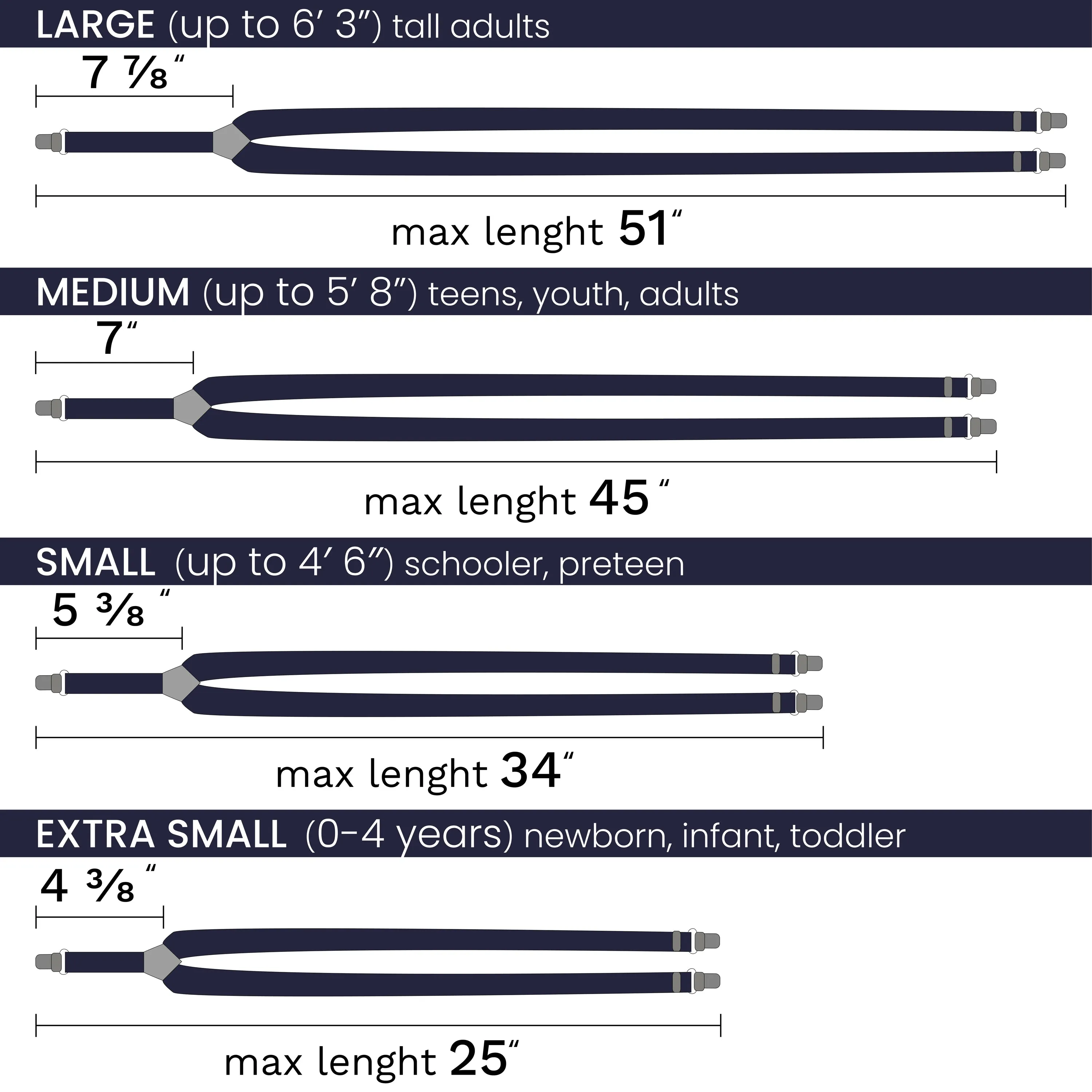 Navy Blue Slim Suspenders for Men & Women Boys & Girls Y-back Shape 1 inch wide