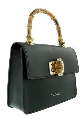 Pierre Cardin Black Leather Medium Vintage Structure Satchel Bag