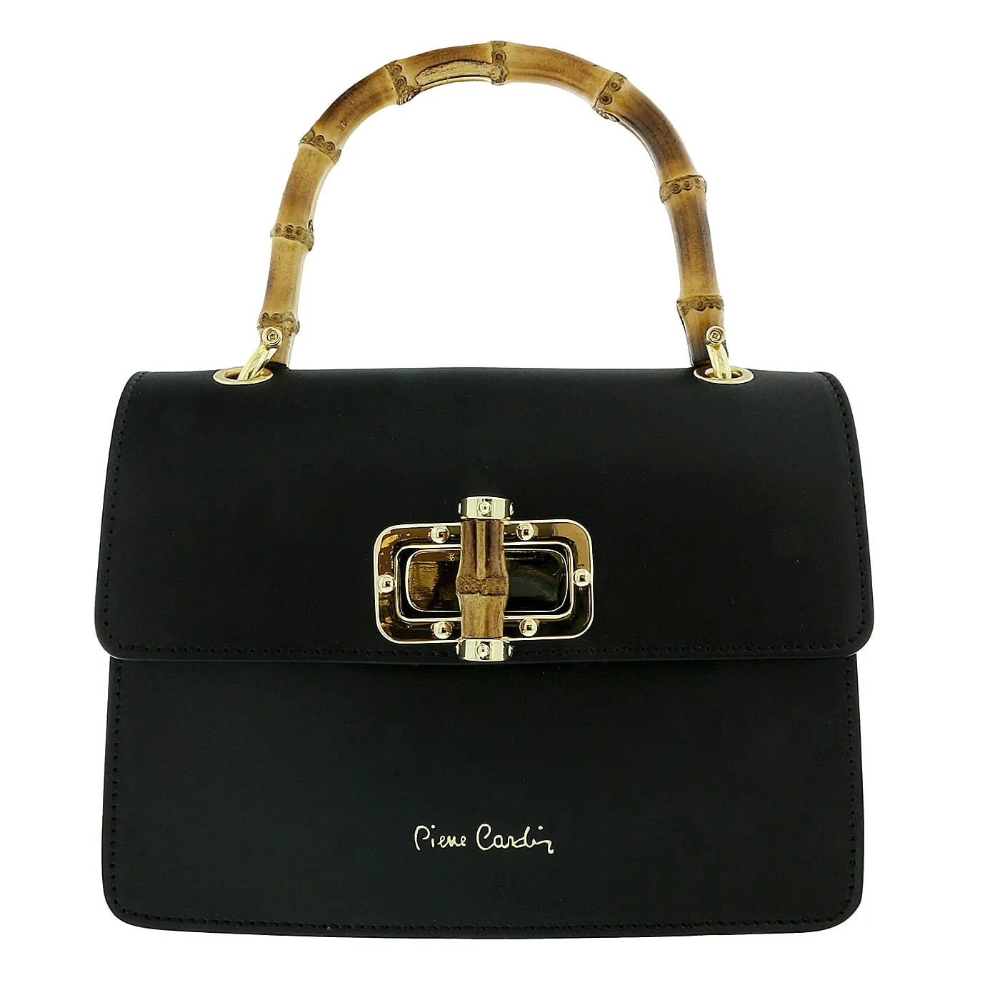 Pierre Cardin Black Leather Medium Vintage Structure Satchel Bag