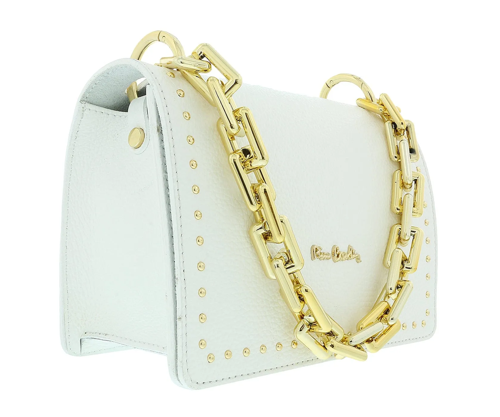 Pierre Cardin White Leather Medium Structured Acetate Strap Shoulder Bag