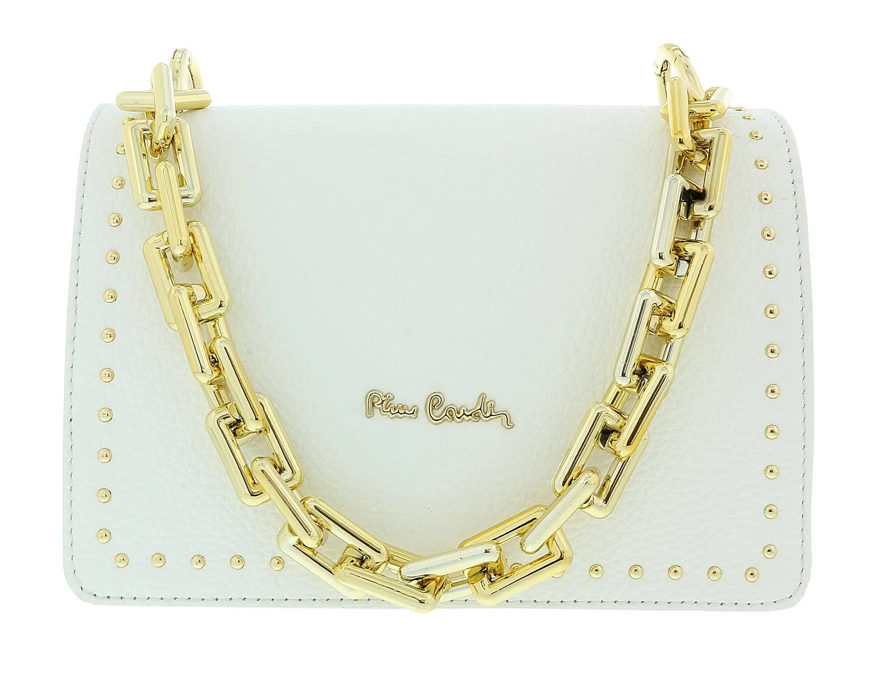 Pierre Cardin White Leather Medium Structured Acetate Strap Shoulder Bag