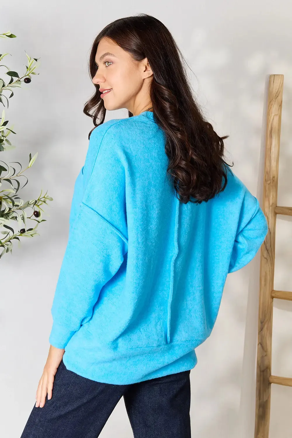 Round Neck Long Sleeve Sweater with Pocket
