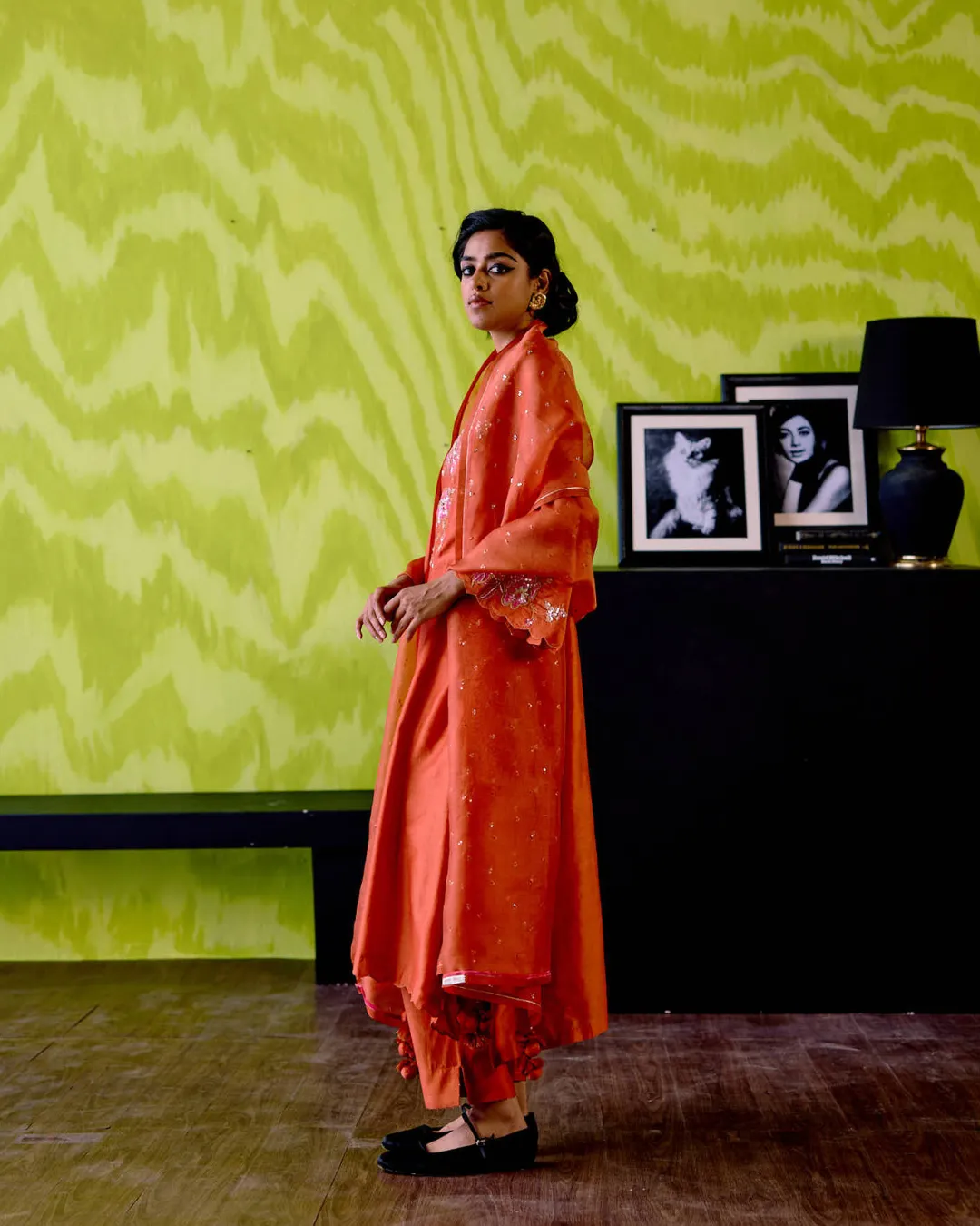 Rust Orange V Neck Kurta Set