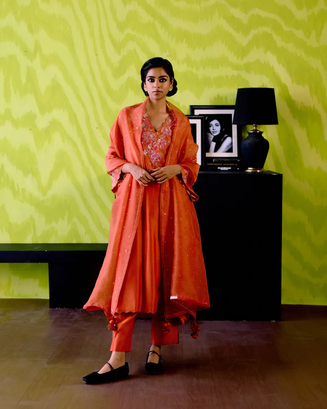 Rust Orange V Neck Kurta Set