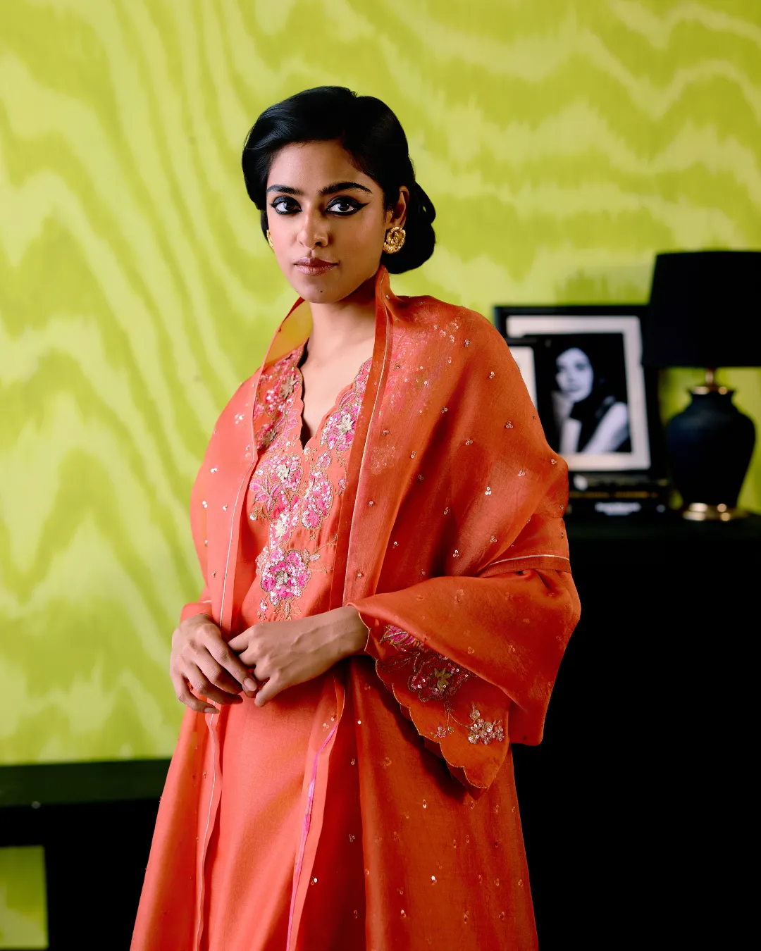 Rust Orange V Neck Kurta Set