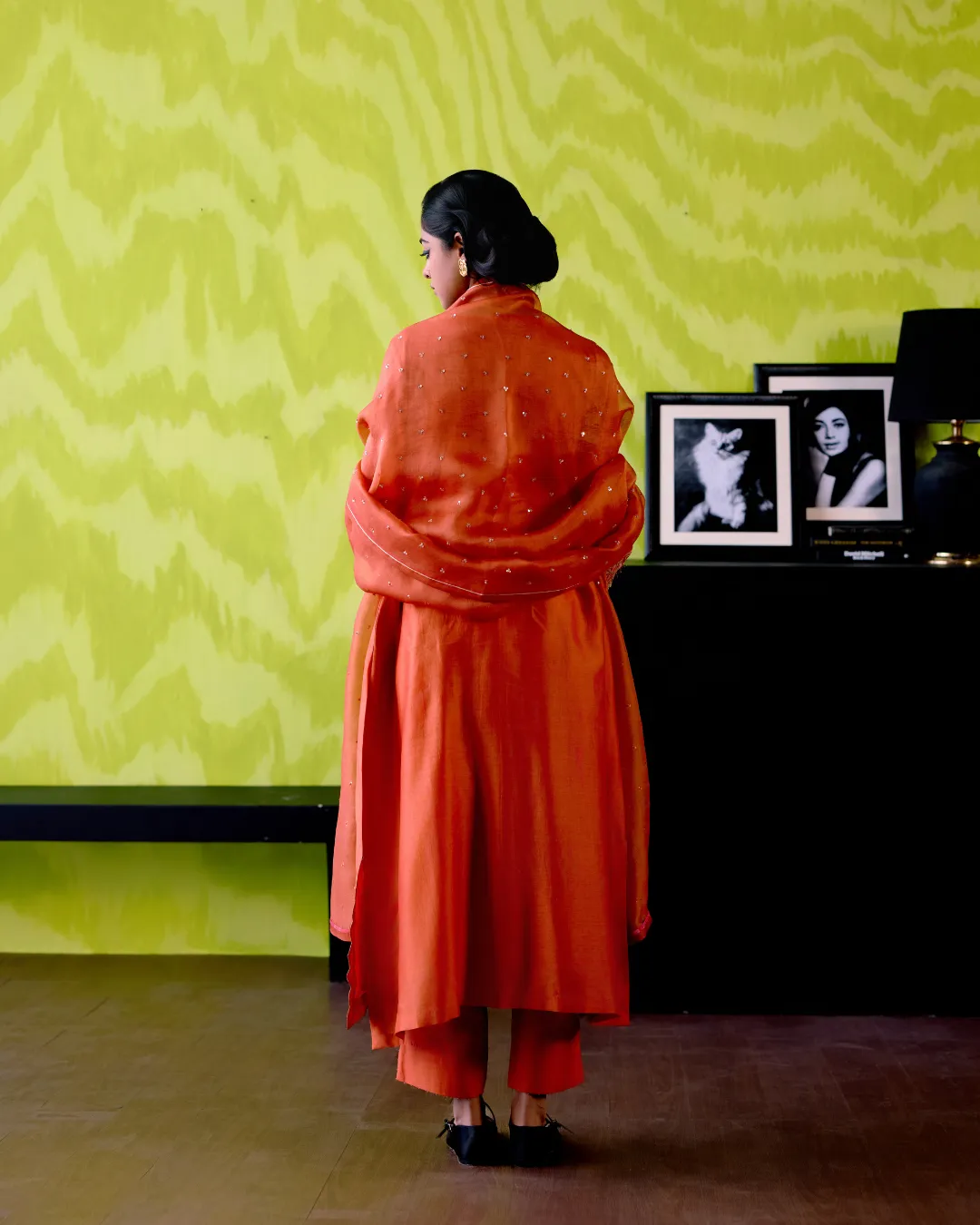 Rust Orange V Neck Kurta Set