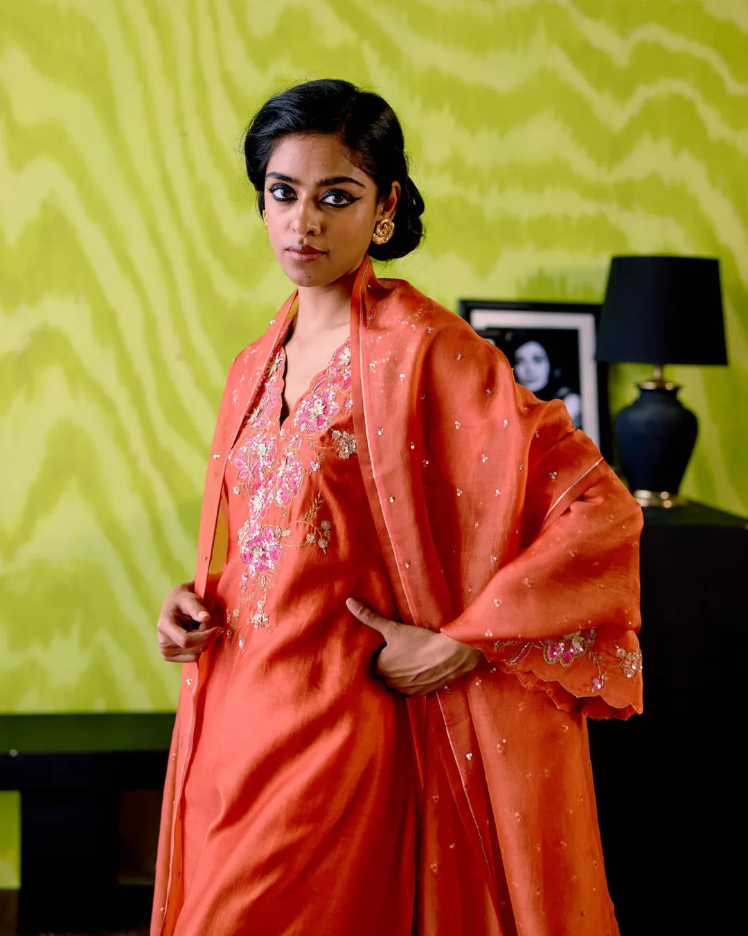Rust Orange V Neck Kurta Set