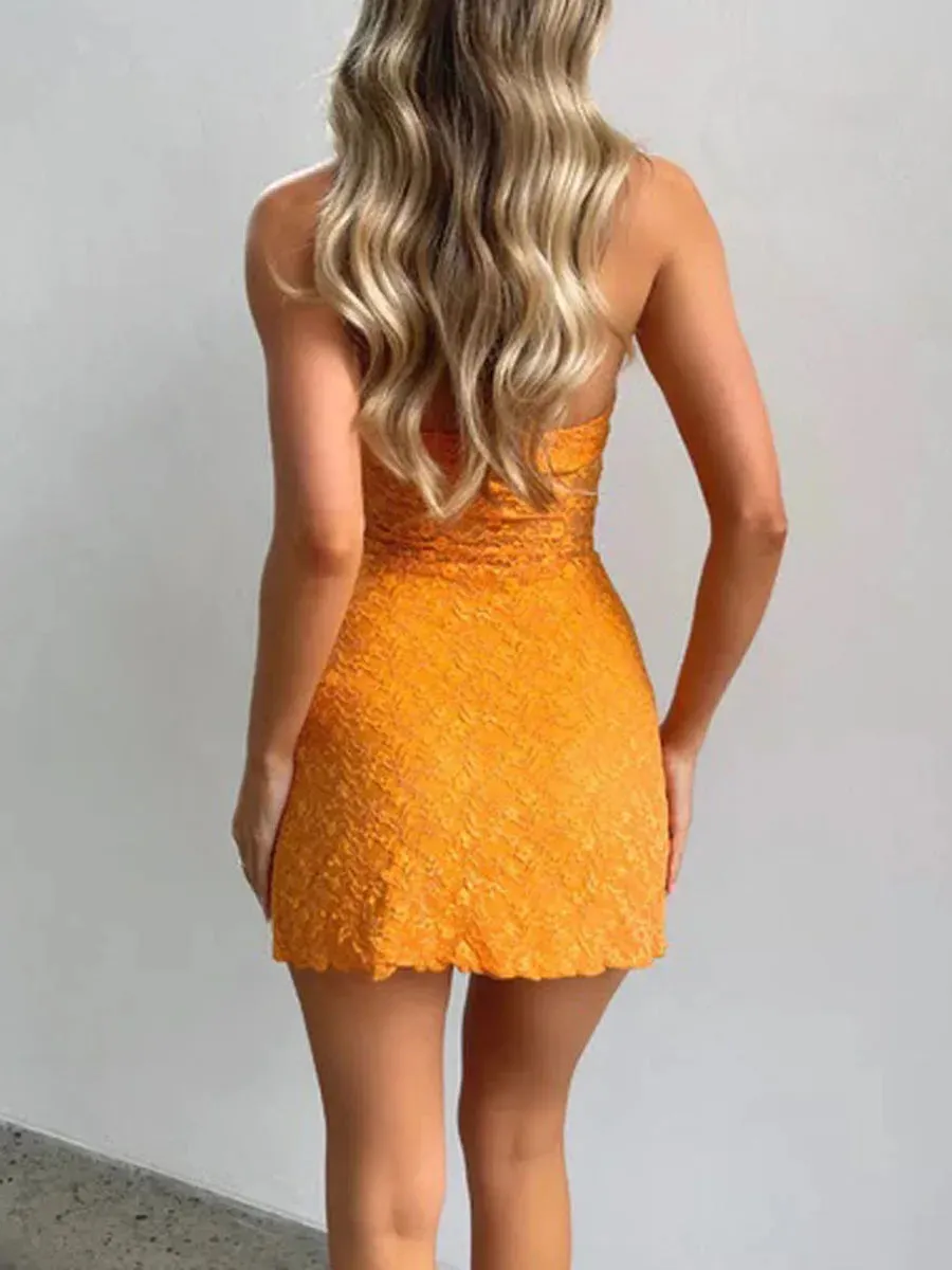 Summer Mini Club Sleeveless Deep V Neck Backless Lace Floral Party Casual Women Dress