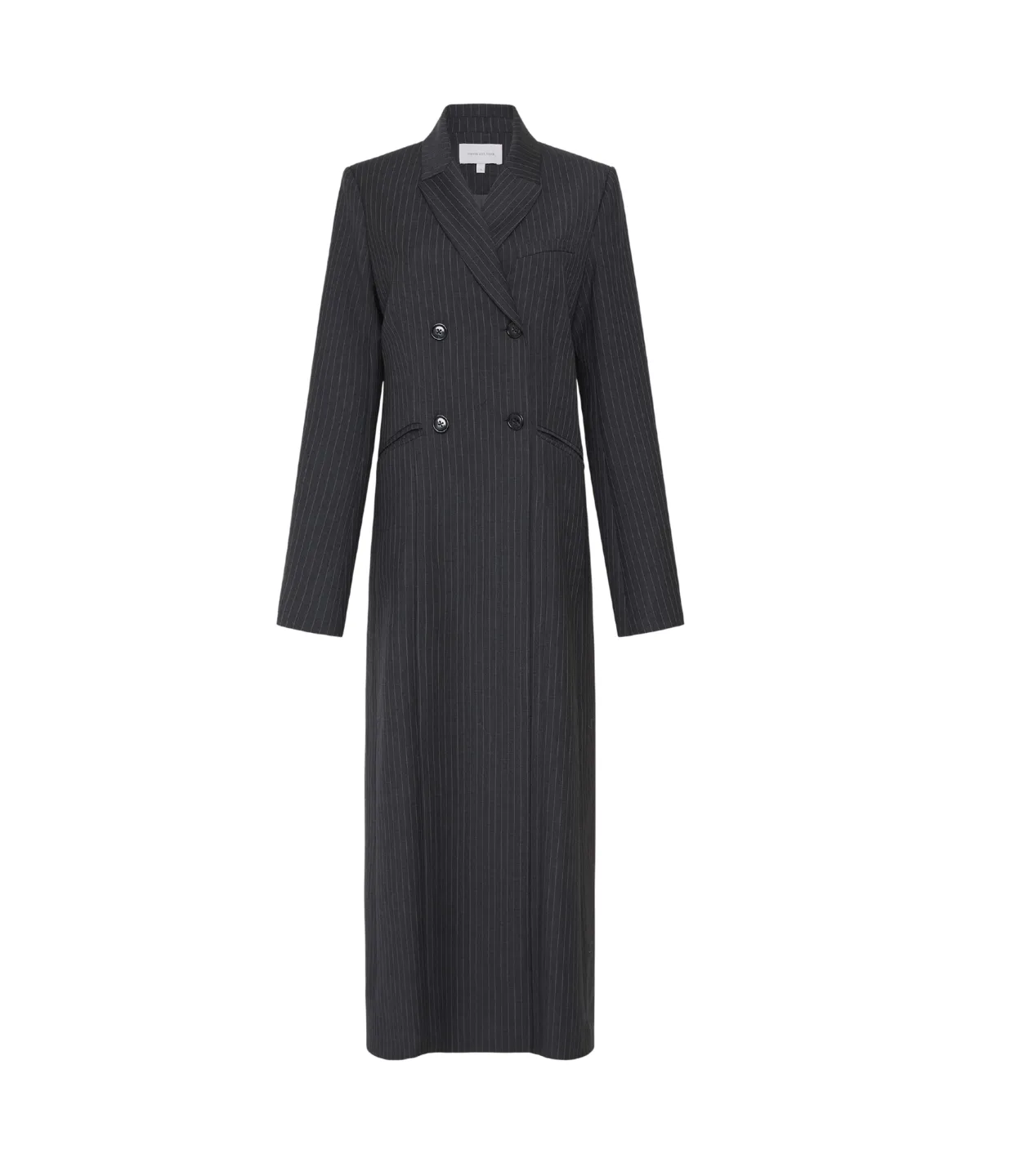 The Clemence Blazer Coat in Charcoal Pinstripe